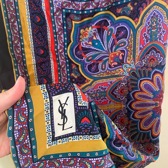 YVES SAINT LAURENT YSL PAISLEY SILK VINTAGE SCARF OLD MONEY LUXURY - Picture 3 of 7
